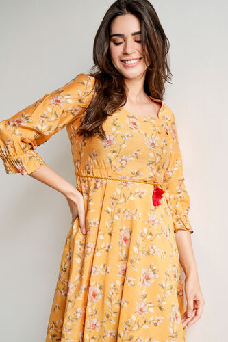 Mustard Floral Flared Dress, Mustard, image 4